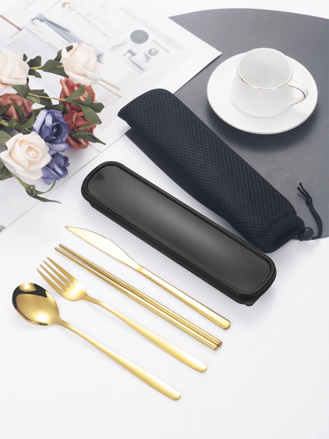 4-Piece Portable Cutlery Set – Knife, Fork, Spoon, Chopsticks with Box