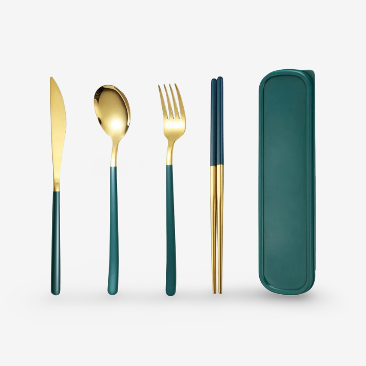 4-Piece Portable Cutlery Set – Knife, Fork, Spoon, Chopsticks with Box
